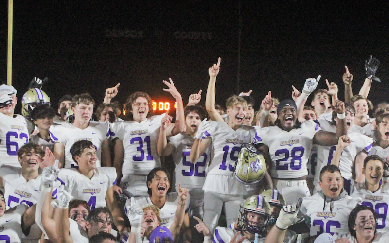 The Lumpkin County High School football team celebrates its Region championship victory earlier this season.