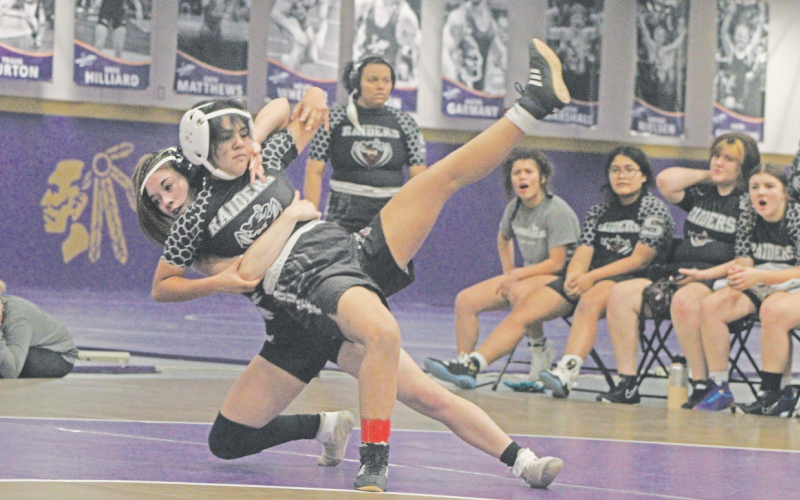 Lumpkin wrestler Cadence Grulla lands a huge takedown on her opponent.