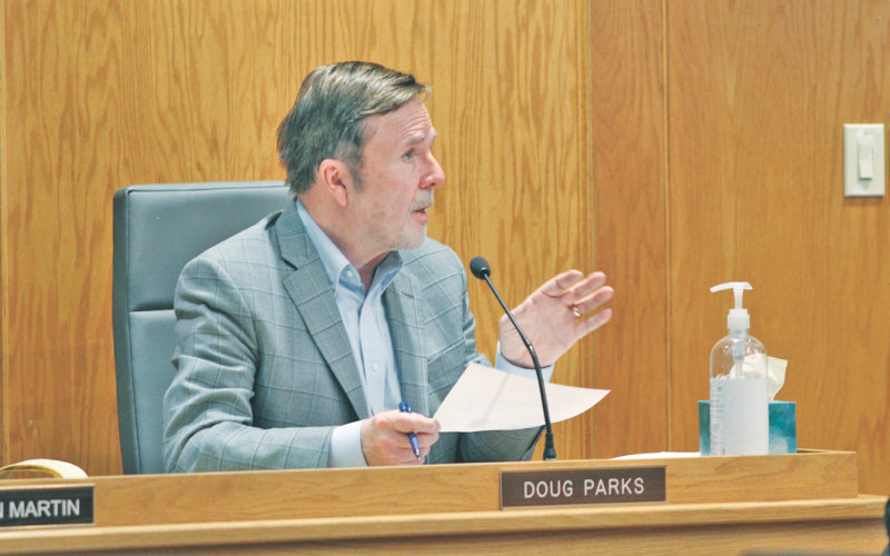 City Attorney Doug Parks explains an unusual voting procedure to members of the Dahlonega Planning Commission.