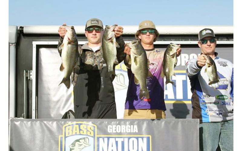 Lumpkin County anglers Levi Self and Carter Lee show off their catch from the Bass Masters State Classic. (submitted photo)