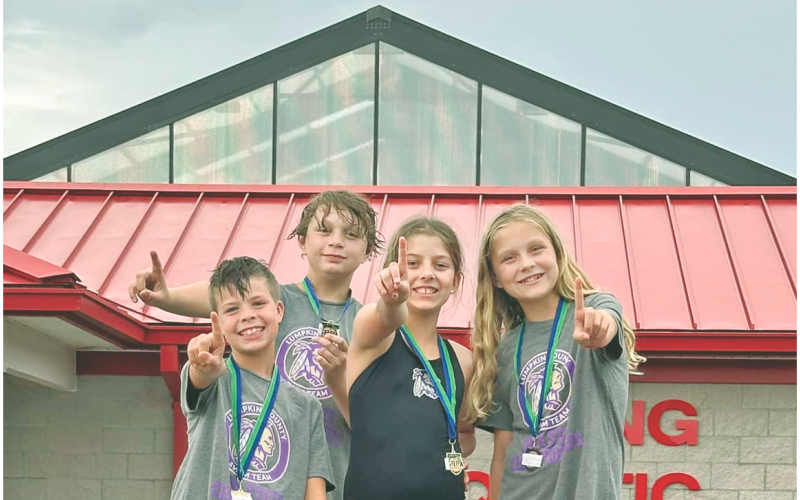 Left to right Ryelee Brown, Flynn Seabolt, Belle Blazek and Elliot Brown brought home the gold in the 10U 100-yard freestyle relay.