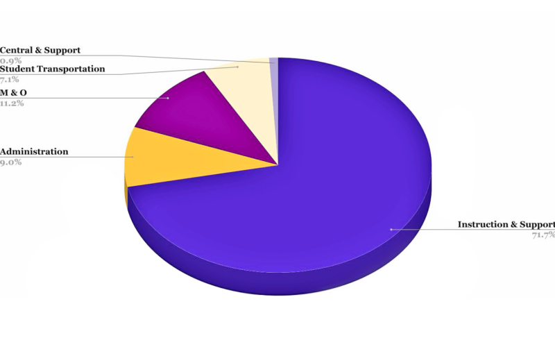 A pie chart provided by the Lumpkin County Schools Finance Department breaks down expenditures from the previous year into five different categories.