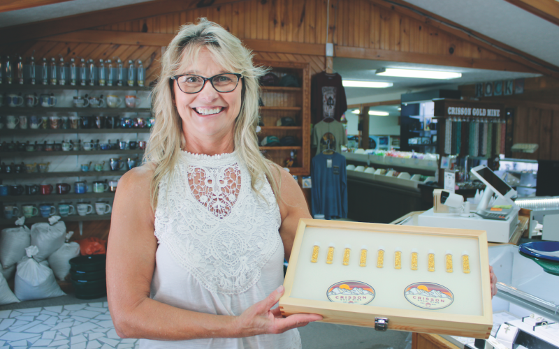Crisson Gold Mine co-owner Tammy Ray displays local gold to be used on the Capitol Dome in Atlanta.