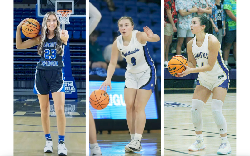 Upcoming senior Isabel Davenport (left) looks forward to playing with fellow Lumpkin grads at UNG this season.  Lexi Pierce (middle) is about to embark on her sophomore season for UNG after a very successful freshman campaign.  LCHS girls basketball all-time leading scorer Averie Jones will look to make her mark at the collegiate level a UNG.