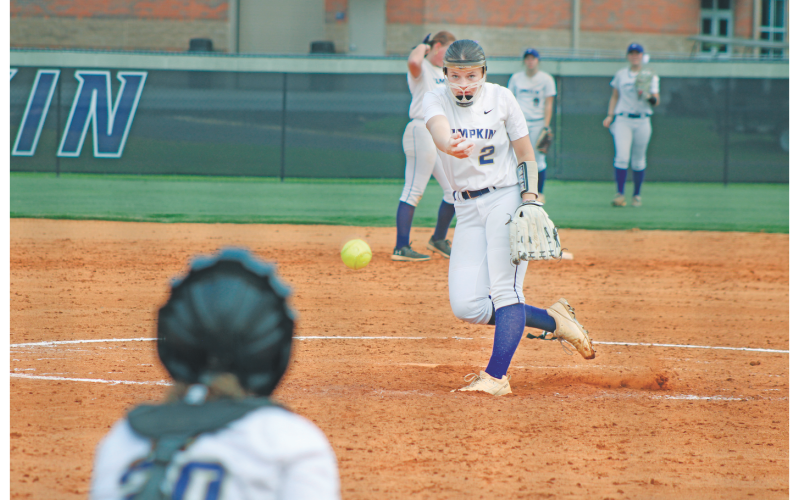 Lumpkin County High School’s Kenley Greene delivers a pitch during last week’s JV home opener against Union County.