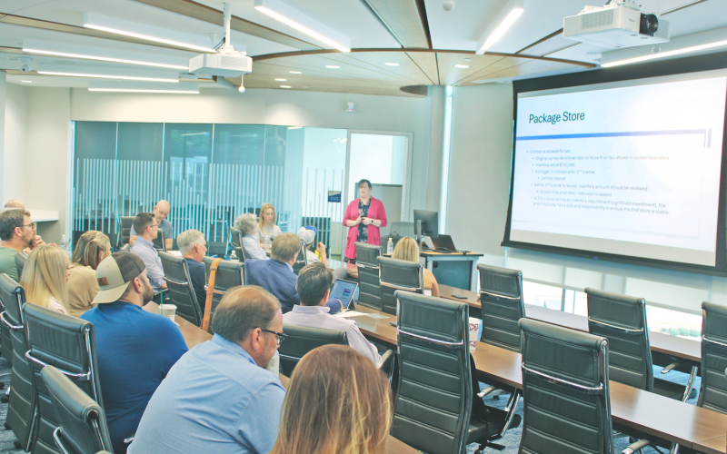 City Manager Allison Martin addresses participants during a Dahlonega City Council “mini retreat” at UNG’s Mike Cottrell School of Business.  The purpose of the retreat was to discuss several aspects of Dahlonega’s alcohol laws.