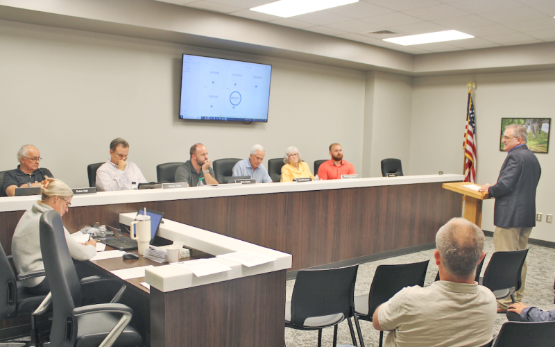 Jeff Holloway presents his appeal case before the Lumpkin County Planning Commission on Monday night. Holloway is a Dahlonega resident and Executive Director of one of Embark Behavioral Health’s 12 residential programs in the U.S.
