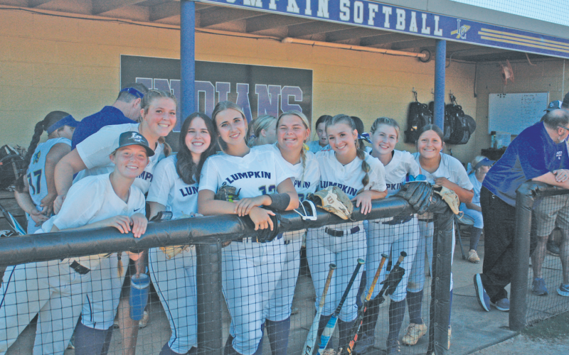 The Lumpkin County High School softball team gets ready to take the field.