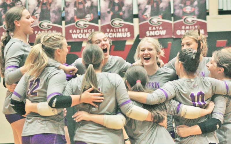 The Lumpkin County High School volleyball team rallies during their game against North Hall.