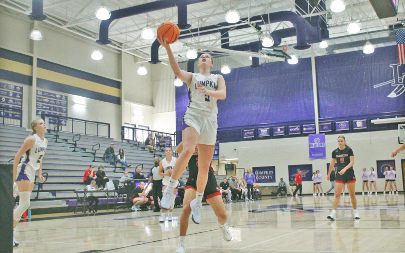 EK Reece lays up a shot during the Lumpkin Couhnty girls team’s impressive outing against Franklin.