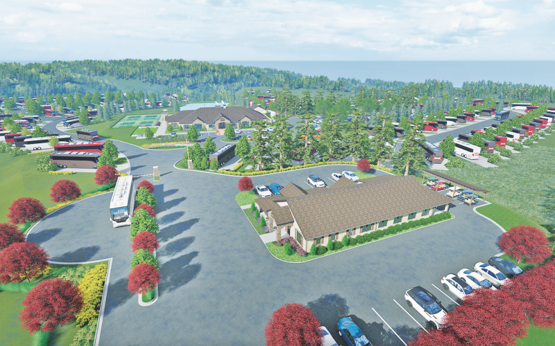 A computer-generated image provided by The Wilbert Group depicts some of the amenities expected to occupy the 110-acre DiVine Village RV resort located on Town Creek Church Road.
