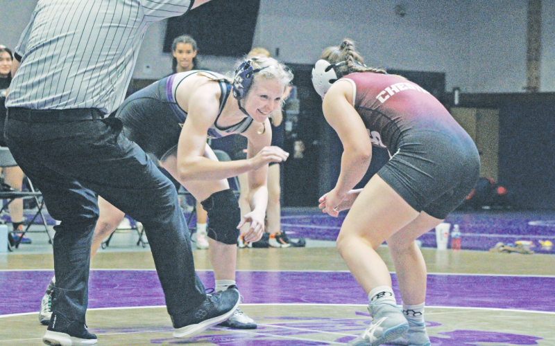 Lumpkin County wrestler Greta Garbuzovas prepares to take on an opponent during one of her recent matchups.