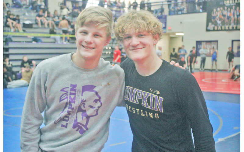 Lumpkin County wrestlers Xander Nielsen (left) and Nathan Nielsen each took first place at the third annual Nutcracker Tournament.