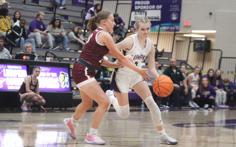 Lumpkin County player Alayna Lindley drives down the court against the Tigers.