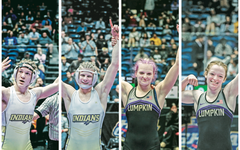 Pictured (left to right): Nathan Nielsen celebrates his third straight Traditional State Championship. Freshman Xander Nielsen earned a Traditional State Championship. Greta Garbuzovas celebrates her third straight State Championship. Nora Garbuzovas celebrates her first State Championship. (Photos courtesy of Amber Cloy Photography)