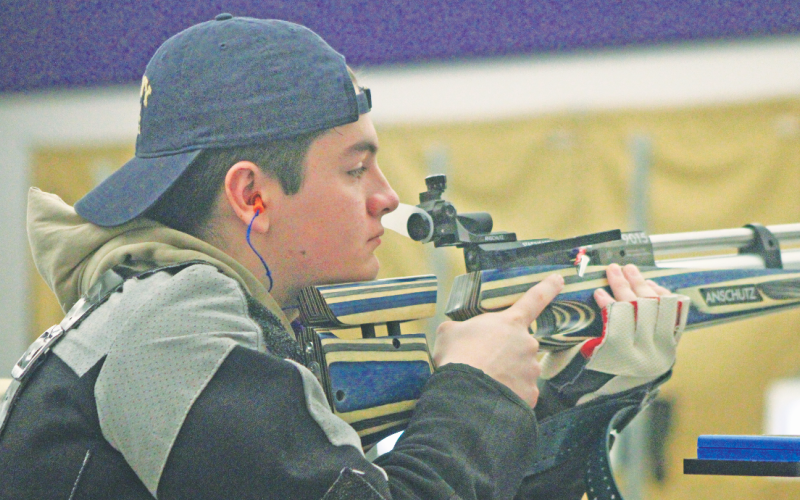 Lumpkin County’s Liam Kearney lines up a shot during a meet this season.