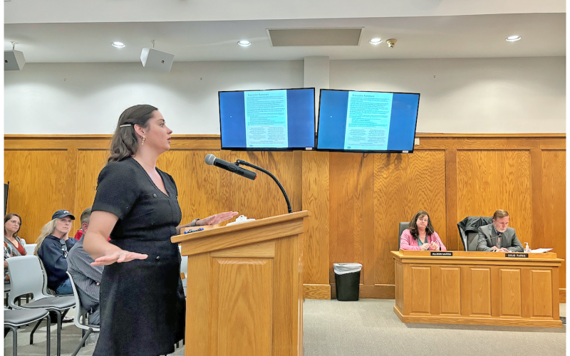Tate Wilson from the KB Advisory Group officially unveils the Revitalizing Dahlonega Plan during the last Monday's meeting at City Hall.