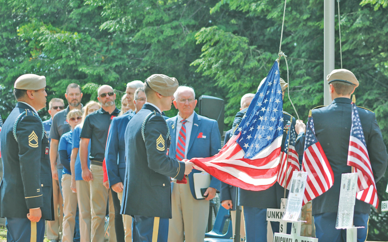 Members of the U.S. Army 5th Ranger Training Battalion participated in the presentation of the Memorial Wreath and the Posting of the Colors.