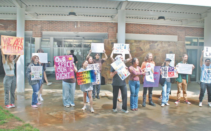 University of North Georgia students held up signs and chanted slogans on the patio of the Hoag Student Center last Thursday to oppose rumored changes to the Multicultural Student Affairs program.