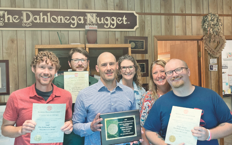 The Nugget staff returned from the GPA convention with awards for journalism and advertising. Pictured, from left, are Matt Aiken, Keith Murden, John Bynum, Carrie Bennett, Chauna Utterback and Eligha Roper.