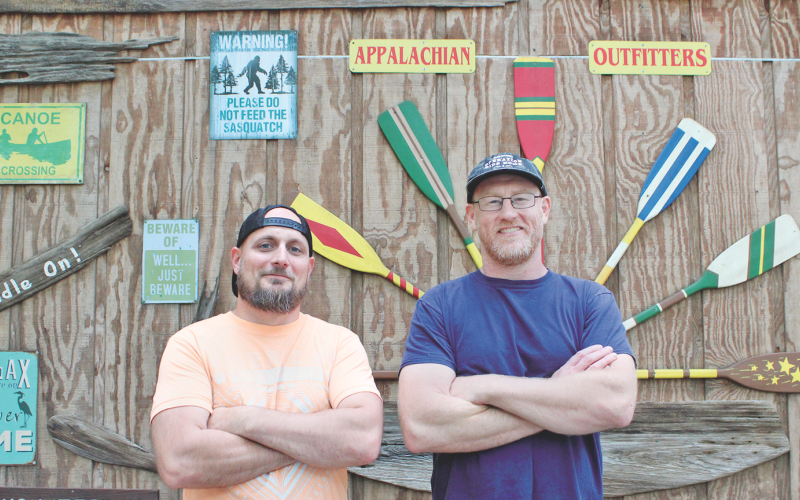 Iraq War veterans Zac Chamblee (left) and Andrew Goldsmith reunited in Dahlonega before Goldsmith, a California native, embarked on a 220-mile, state-spanning trek.