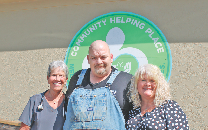 Pictured at the CHP Anne Green Free Clinic are, from left, nurse Rita Aboulafia, patient Jackie Newton and Clinic Outreach Manager Erin Cook.