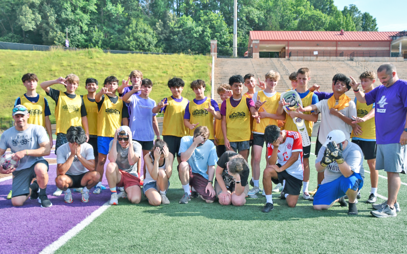 The Lumpkin County High School boys soccer squad celebrates their victory over The Dahlonega Nugget staff in the latest Nugget Challenge.