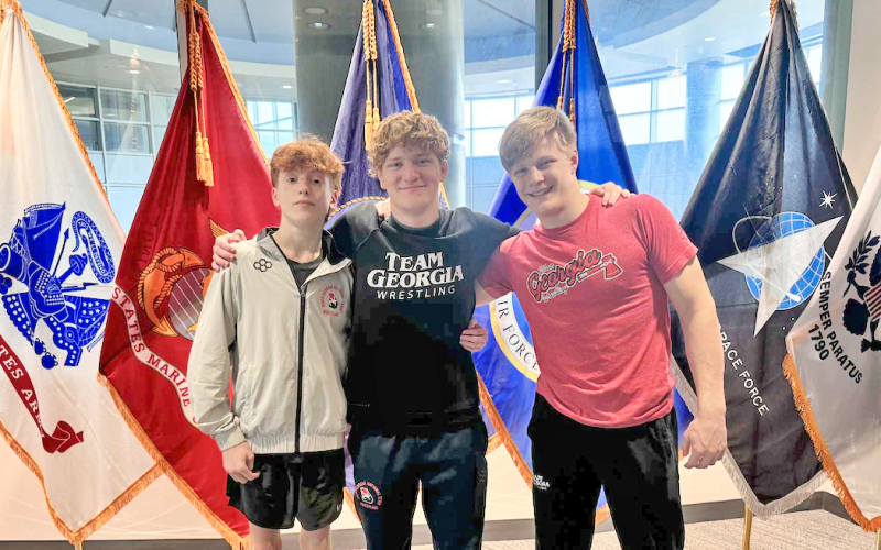 Jude Goss (All-American in the 88-pound weight class), Nathan Nielsen and Xander Nielsen represented Lumpkin County at the recent Fargo Nationals.
