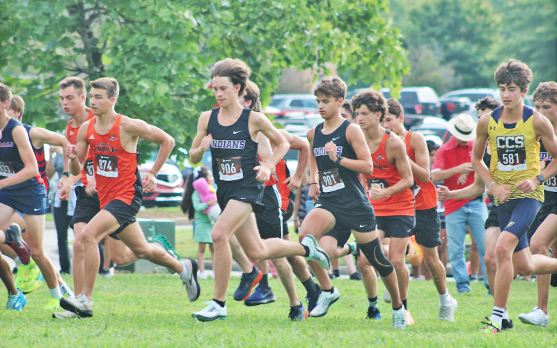 Lumpkin County’s Witt Windham, center left, and Evan Good, center right, get off to a fast start at the invitational in Ringgold.