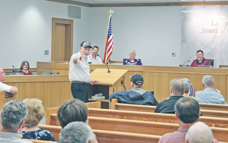 Former Lumpkin County Veterans Affairs Committee Chairman Bill Poole recognized some fellow retired Rangers in the audience before urging the Board of Commissioners to approve a local Veterans Memorial Cemetery.