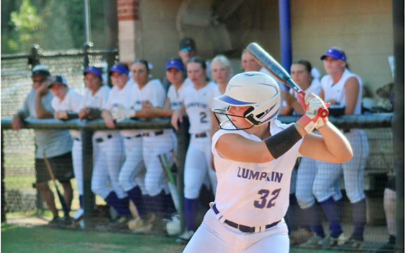 Lumpkin County’s Ava Estes lines up a hit during a matchup last week.