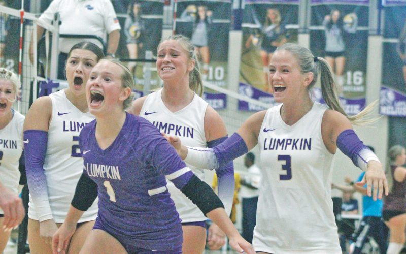 Averie Simmons, Marley Rodriguez, Trinity Henson, Chloe Edmondson and Josie Webb celebrate a score over the Warriors.