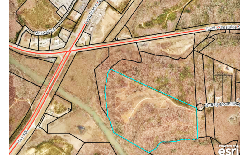An image from qPublic.net shows the location of a possible townhome development off of Brandy Mountain Road. As of press time, the Board of Commissioners was set to consider a Character Area Map Amendment Request by the developer on Tuesday night.