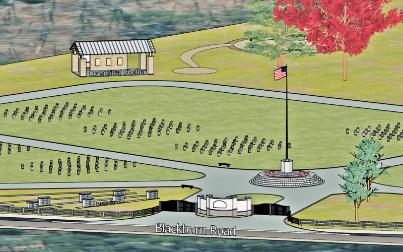 A new 3D model of the planned Veterans Memorial Cemetery depicts an entrance off of Blackburn Road.