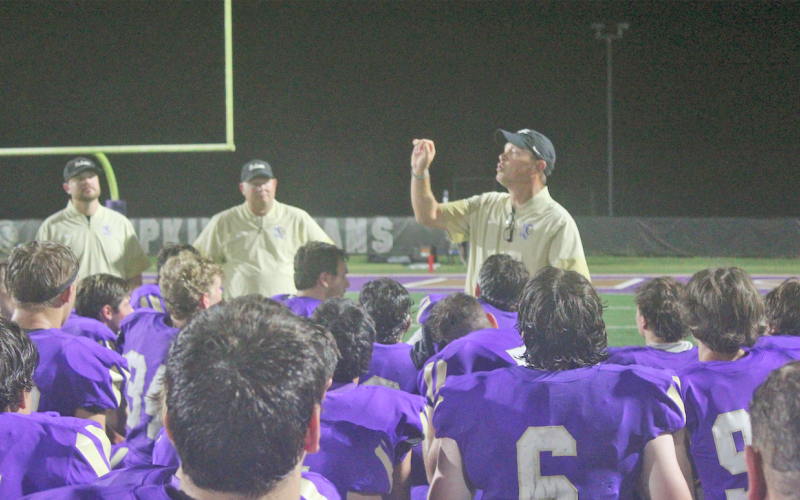 Lumpkin County Head Coach Heath Webb breaks things down for his team following last week’s win over White County.