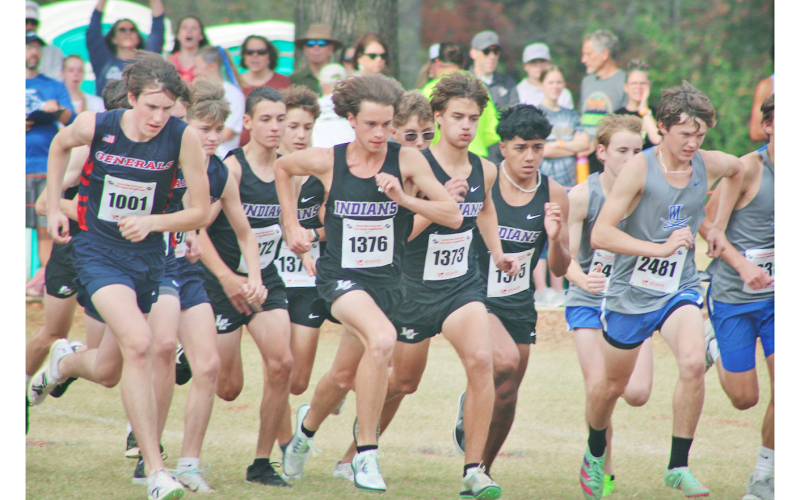 The Lumpkin County High School boys cross country team sprints into their State Championship race.