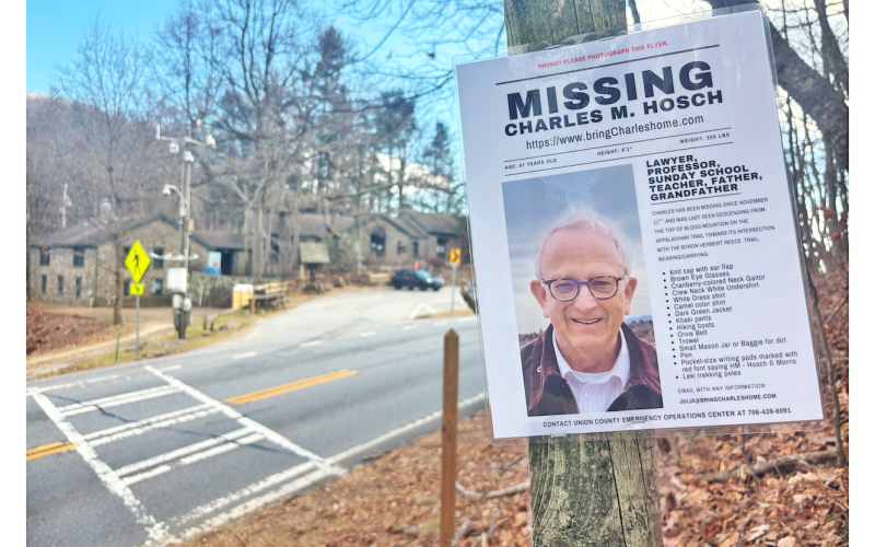 Multiple flyers can be found on the edge of the Blood Mountain Wilderness as the search for Charles M. Hosch continues.