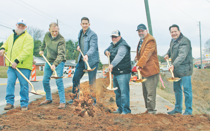 Pictured last Wednesday at the groundbreaking ceremony for the North Grove Sidewalk Phase II project are (from left) Capital Projects Manager Vince Hunsinger, City Engineer Mark Buchanan, City Councilman Dan Brown, City Councilman Tony Owens, Dahlonega Mayor Sam Norton and City Councilman Lance Bagley.