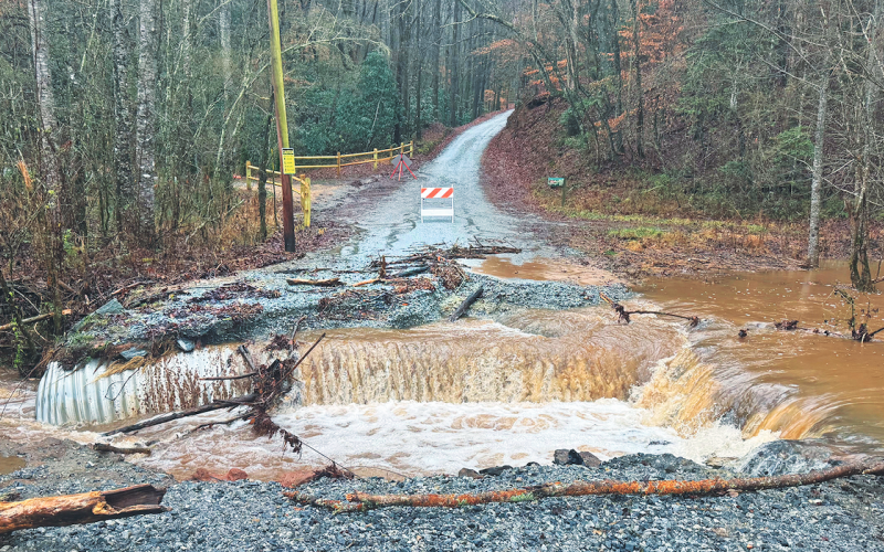A photo provided by Lumpkin County Community and Employee Services Director Alicia Davis shows a severe washout on Willow Pond Road before Road Department crews replaced the lost gravel.
