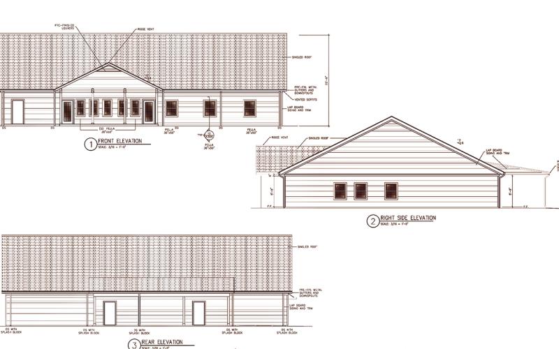 A design schematic shown at the recent County retreat illustrates what different sides of the new animal shelter facility on Red Oak Flats Road will look like.