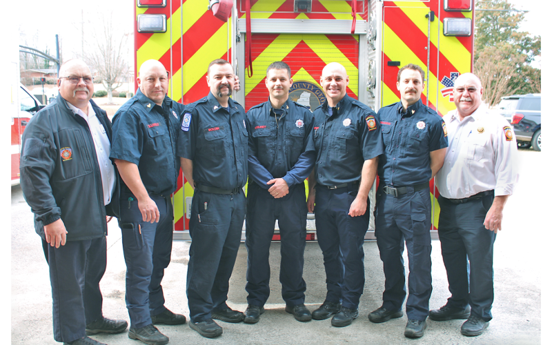 Pictured at last week’s pinning ceremony are (from left) Deputy Chief Tim Stowers, Sergeant Stephen Lively, Sergeant Frank Colinet, Sergeant Jeremy Boldin, Sergeant Paul Walthrop, Sergeant Joseph Solomon and Chief David Wimpy.