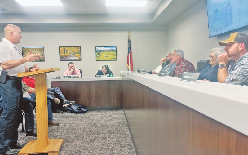Fire Marshal Chris Maloney was on hand at the Lumpkin County Planning Commission meeting last week as he recommended that engineers take a closer look at the entrance/exit of a proposed Highway 400 development.