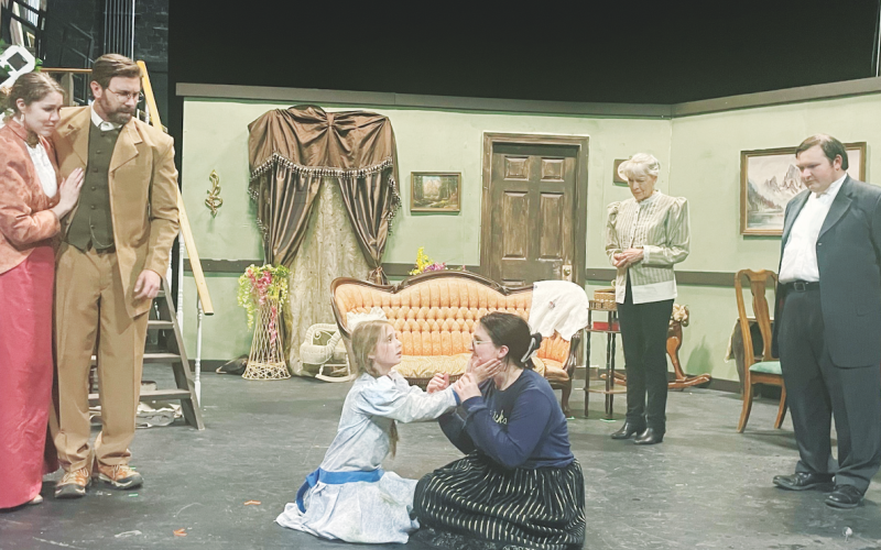 On stage in the new Holly Theater production are (from left) Kate Keller, played by Lindsey Guest; Captain Keller, played by Joe Goode; Helen Keller, played by Peytonrose McLarrin; Annie Sullivan, played by Ana Cordero; Aunt Ev, played by Anne Hallum; and James Keller, played by Colin Lamons.