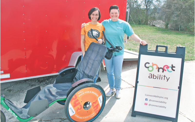 ConnectAbility board member Sarah Snyder (left) and Director of Innovation &amp; Operations Jessica “Bird” Brown are ready for a brand new season of Race for a Reason. The program provides custom equipment and group transportation as needed, and is looking for volunteers and participants of all ability levels.