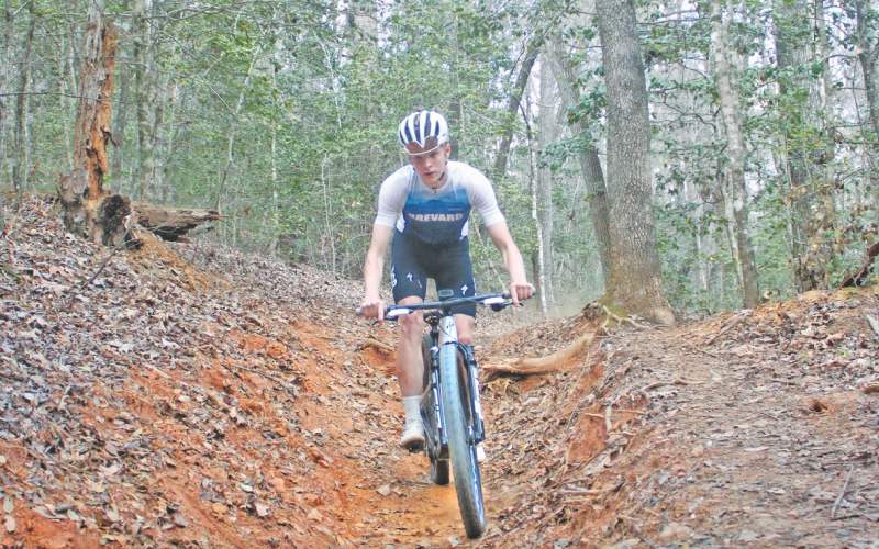 Lumpkin County cyclist Asher Boegner descends a section of trail during a recent outing.