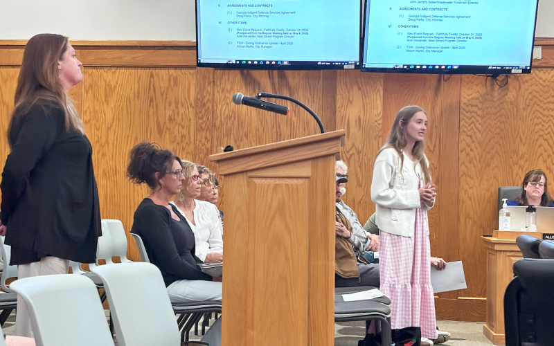 At the recent City Council meeting, Faith Mihok, of Faithfully Testify, reiterated that she had done everything that was asked of her to secure the Hancock Park pavilion on Halloween night. Sabrina Walker (left) of Spirits Tavern has hosted an event in the park for two years on the same evening.