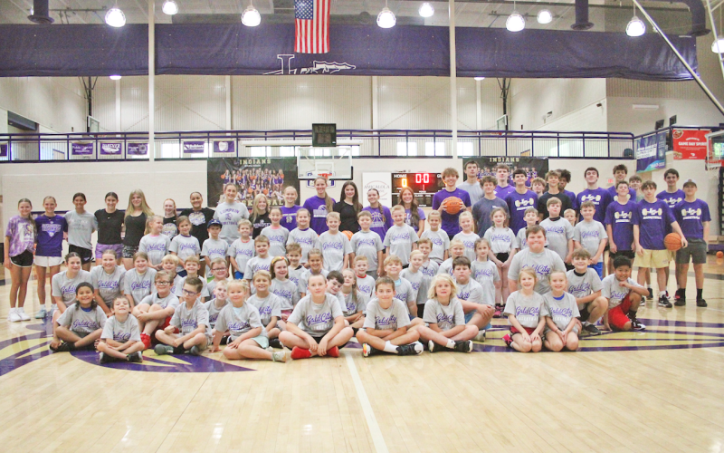 The Lumpkin County varsity athletes of today and future stars of tomorrow gather together for a photo during last week’s basketball camp.