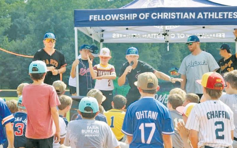 Sebastian Dunn speaks during the recent FCA baseball camp at Lumpkin County High School.