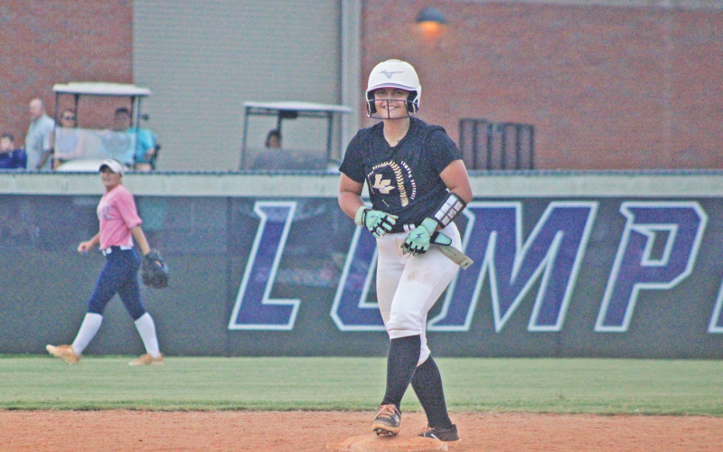 Anniston Antonia celebrates a double during last week’s scrimmage.