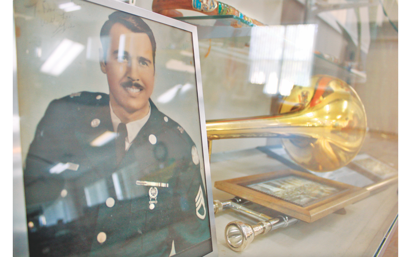 Memorabilia from Army Bandsman Sgt. Gene Butcher is on display at the Senior Life Enrichment Center's outpost.
